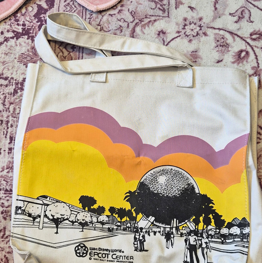 Walt Disney DisneyWorld EPCOT Center 1983 Large White Canvas Shoulder Tote Bag